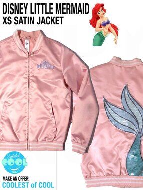 Disney Store Little Mermaid Ariel Pink Satin Bomber Jacket Women's XS Sequin